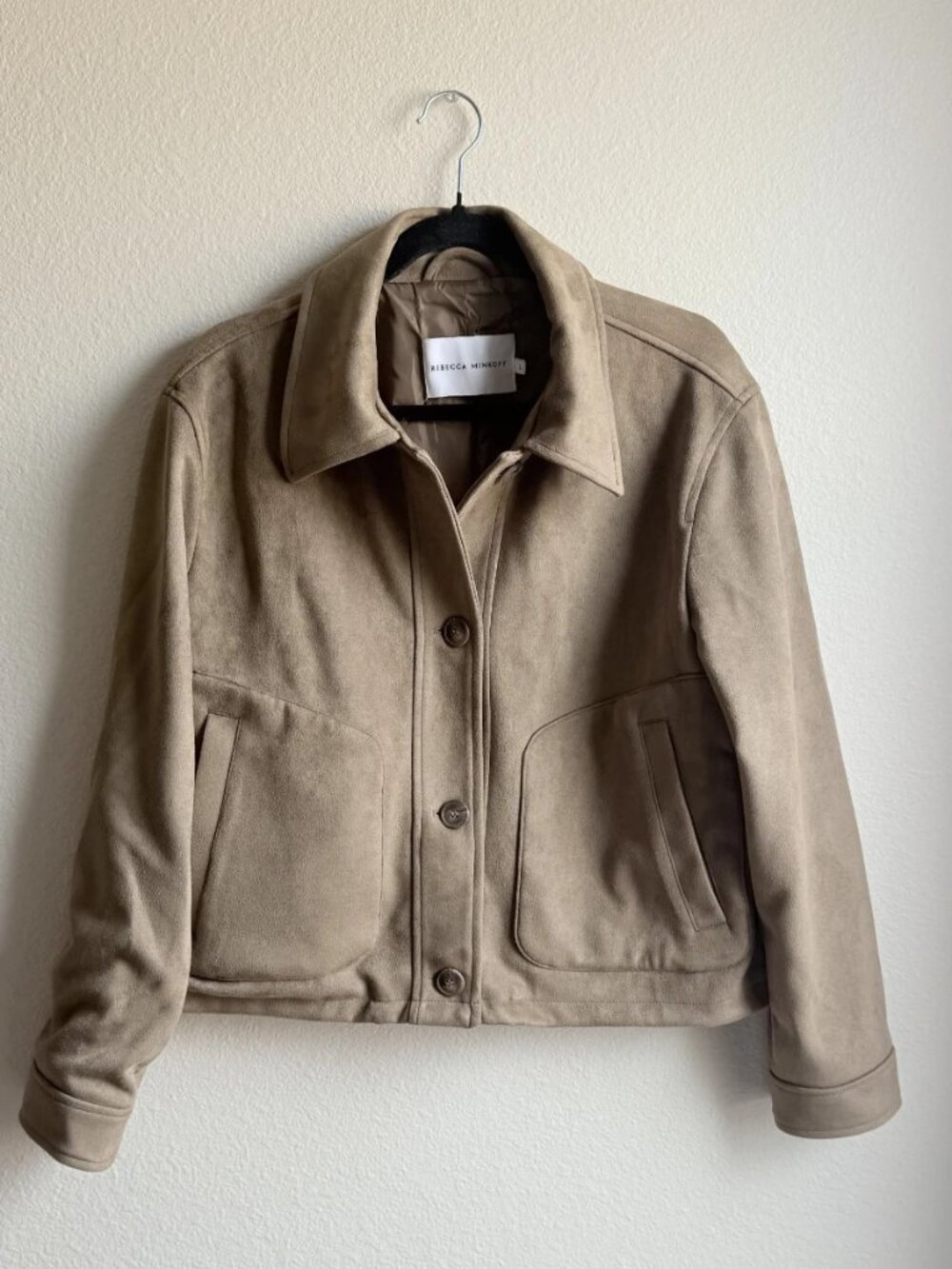 Rebecca Minkoff Women's Faux Suede Bomber Tan Jacket Lined Size L NWOT